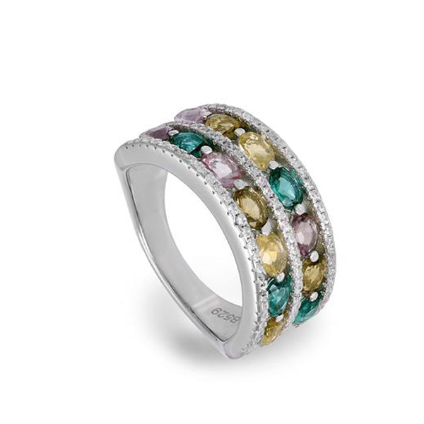 Rings with multicolored stones and cubic zirconia tracks