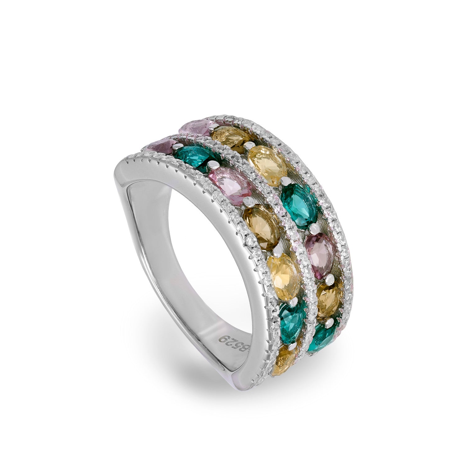 Bagues ornées de pierres multicolores et de pistes en oxyde de zirconium