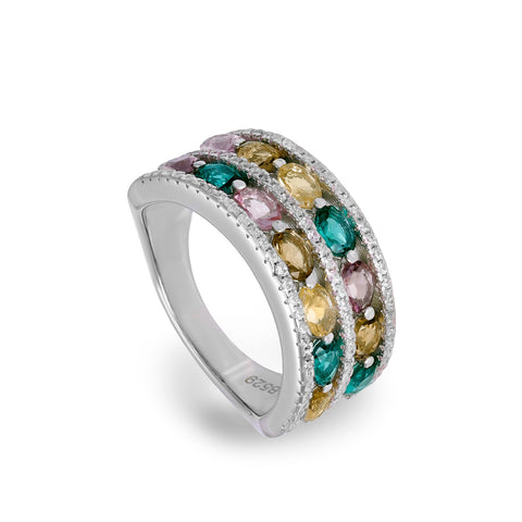 Bagues ornées de pierres multicolores et de pistes en oxyde de zirconium