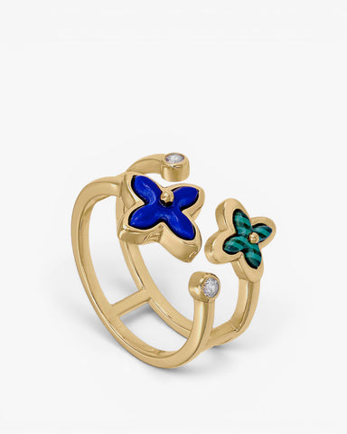 Anillos anchos diseño doble flor de piedra natural