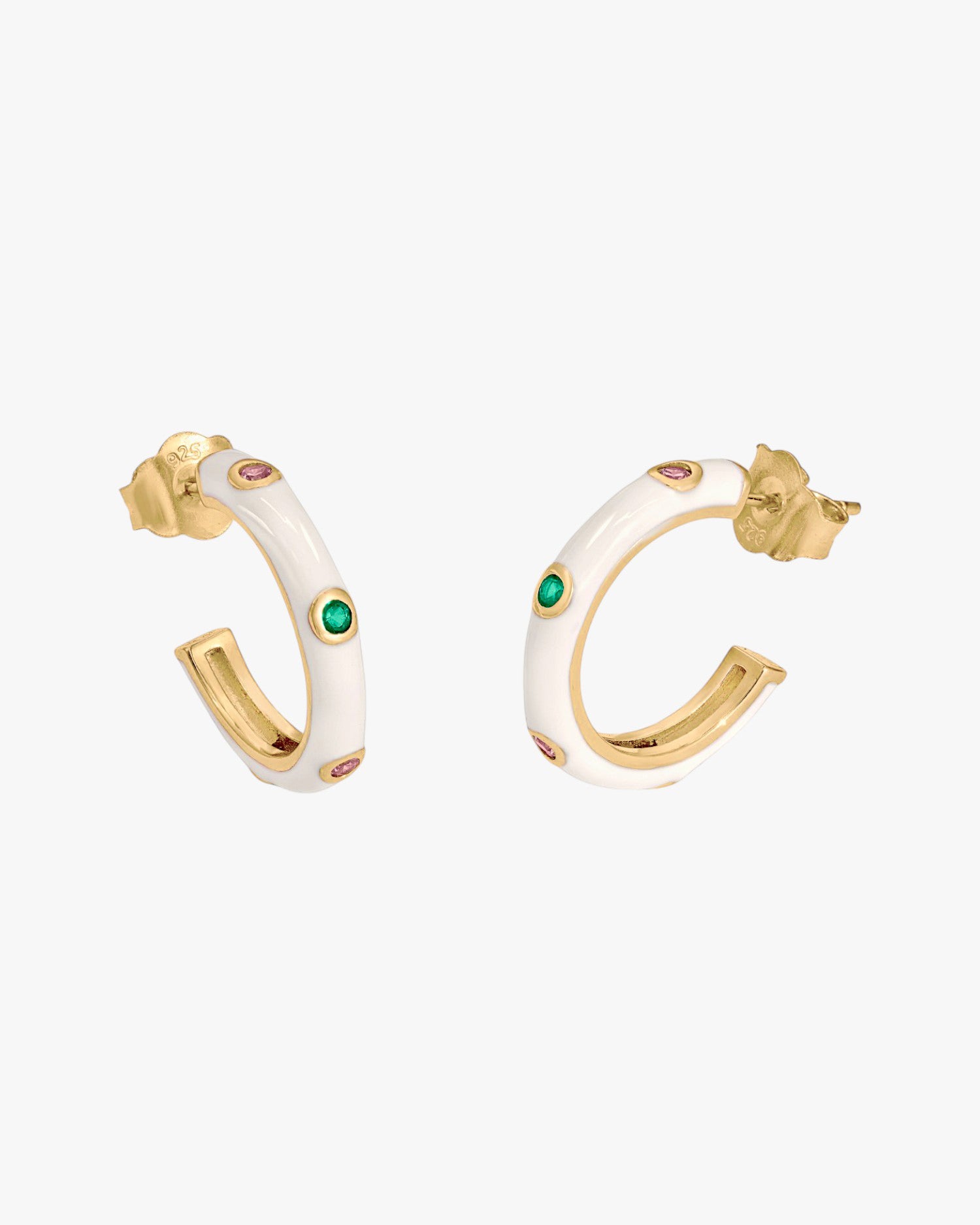 Pendientes aros pequeños de esmalte blanco con  circonitas