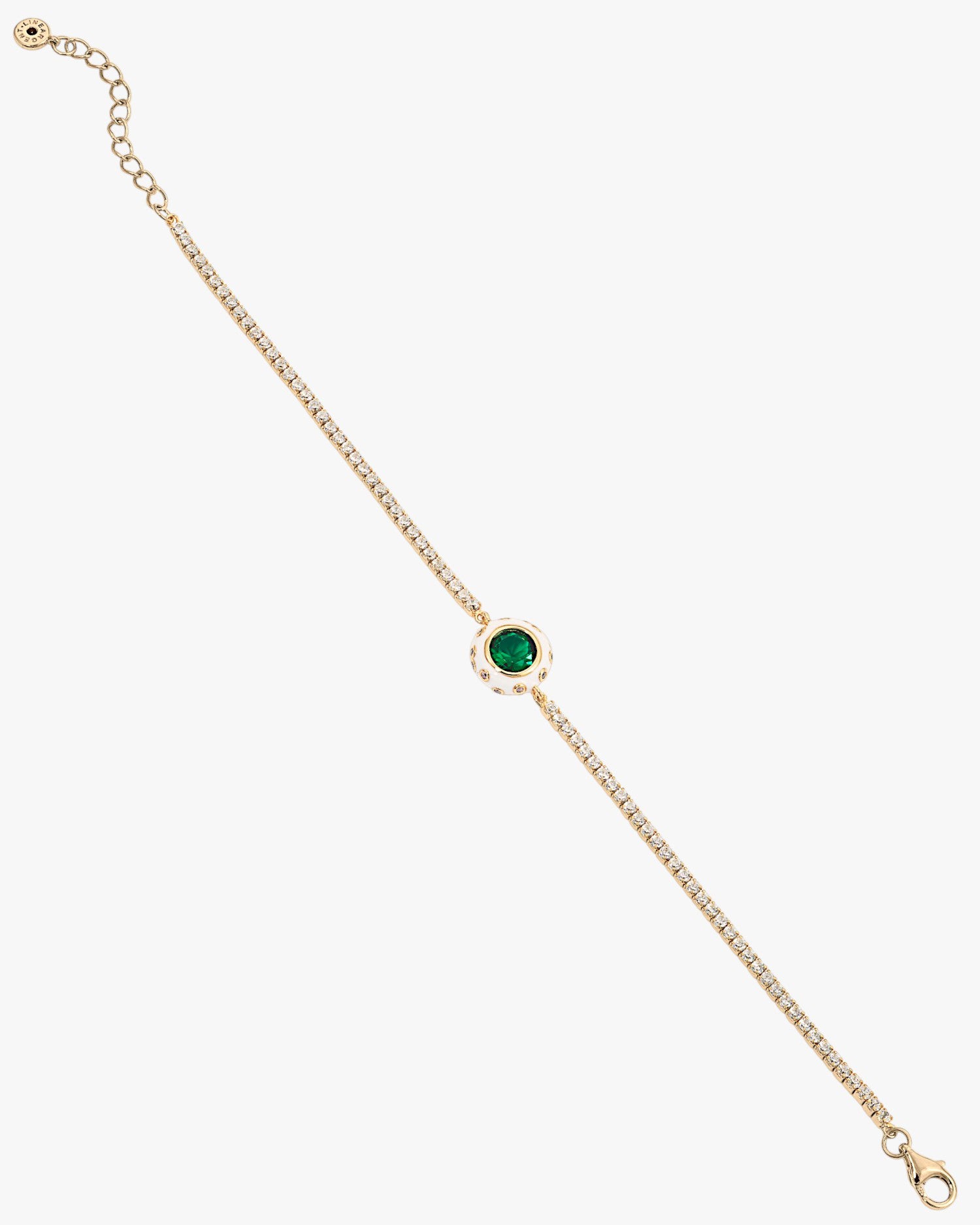 Pulseras finas cadena de circonitas con gema central verde