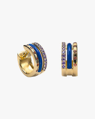 Pendientes aro pequeños diseño esmalte azul marino con circonita