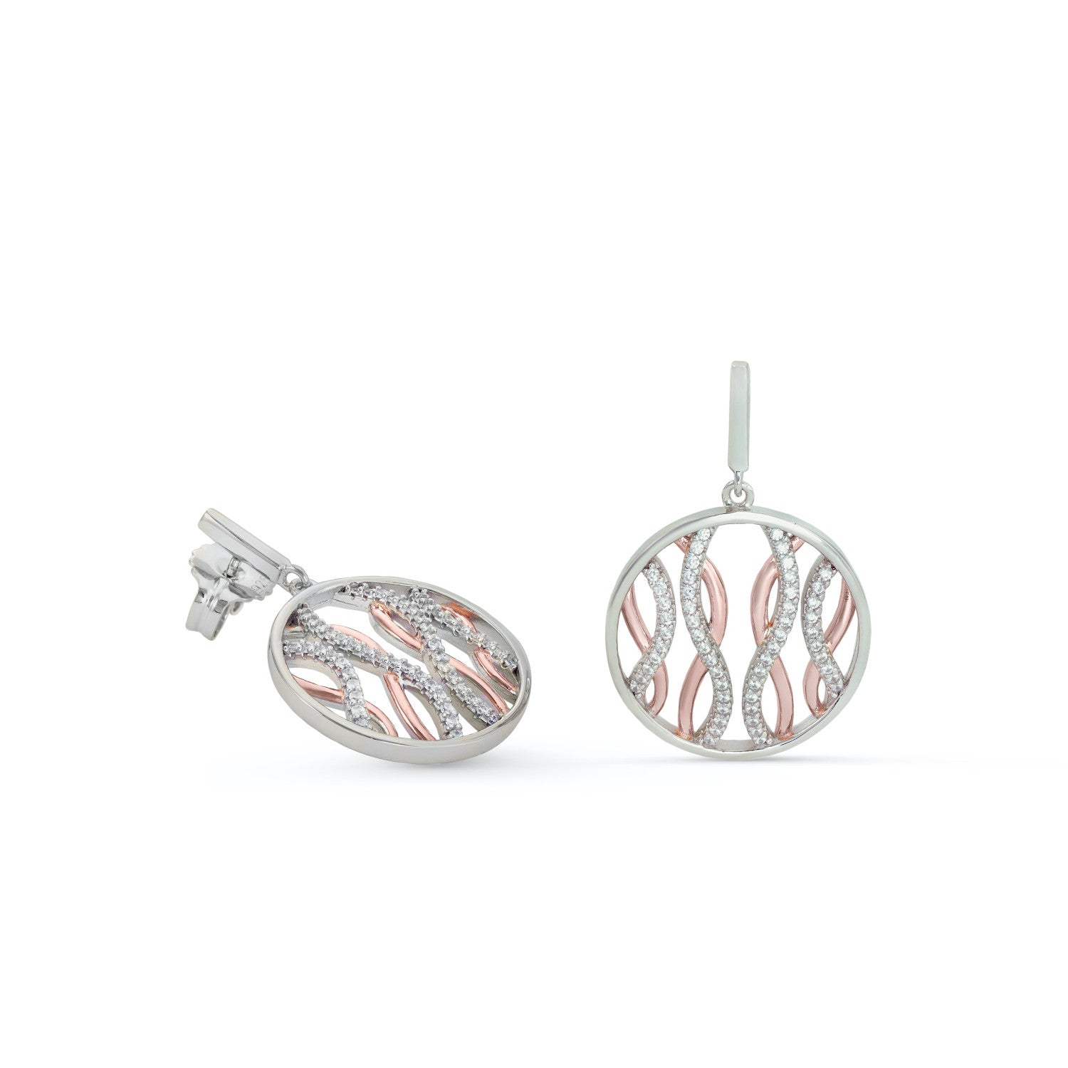 Pendientes bicolor diseño circular con detalles entrelazados