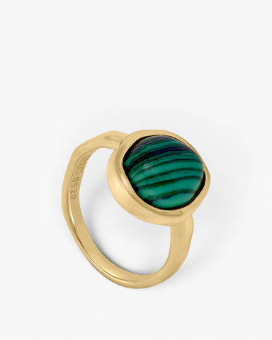 Anillos con piedras baño oro motivo central malaquita