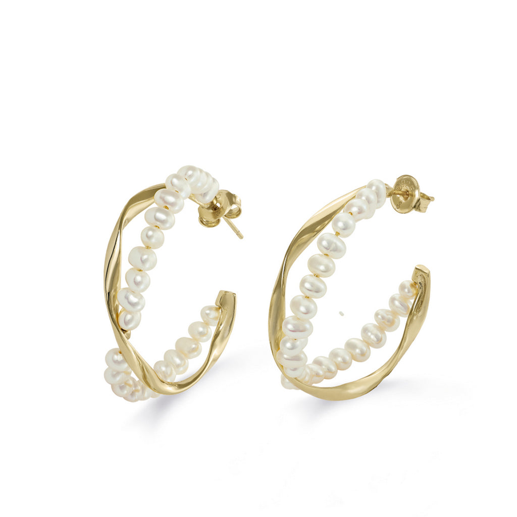 earrings hoop original design pearls  band and gold bath
