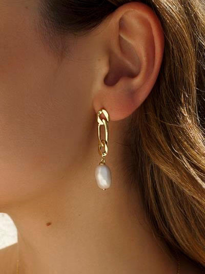 Boucles d'oreilles en perles argentées, motif trombone, plaquées or