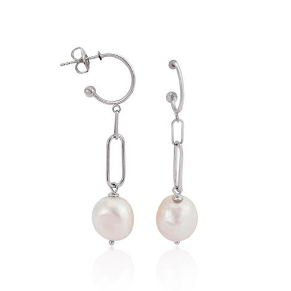 Pendientes perla colgante diseño eslabones irregulares