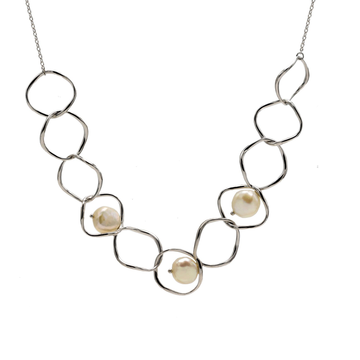 Colgante perlas de plata diseño eslabones redondos irregulares