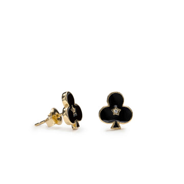 Pendientes pequeños diseño de trébol con esmalte negro