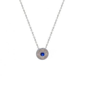 Collar medalla con circonitas y gema central azul