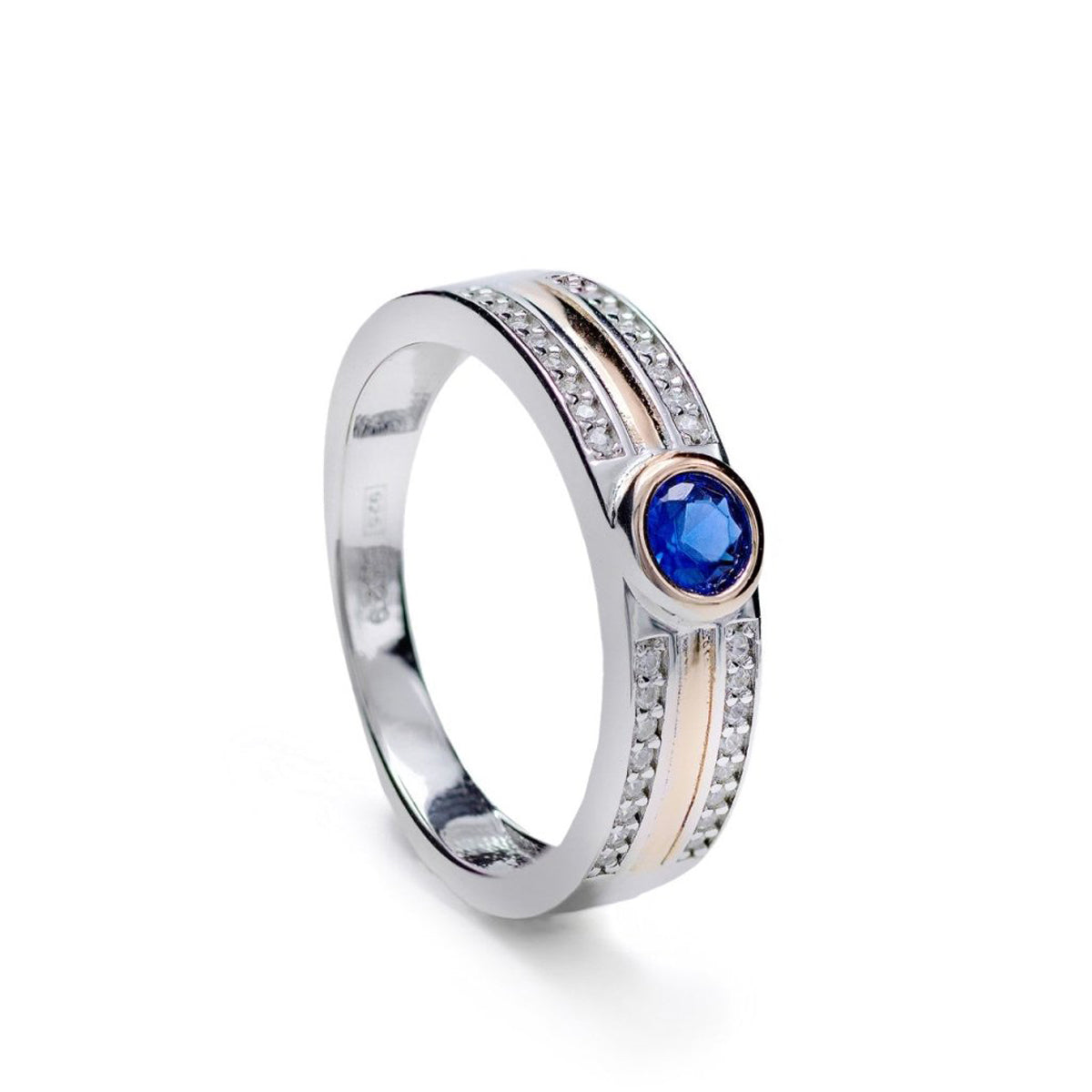 Anillos bicolor con circonitas y cuarzo adamantino azul