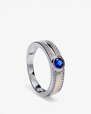 Anillos bicolor con circonitas y cuarzo adamantino azul