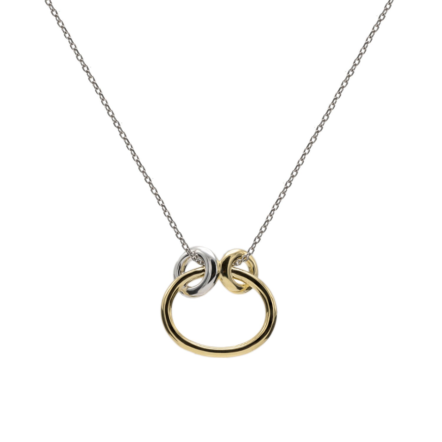 Collares con colgantes diseño aro bañado en oro formado por dos argollas pequeñas en la parte superior