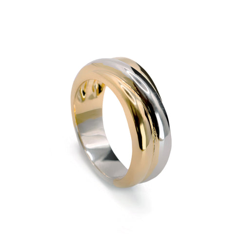 Anillos anchos diseño triple carril bicolor