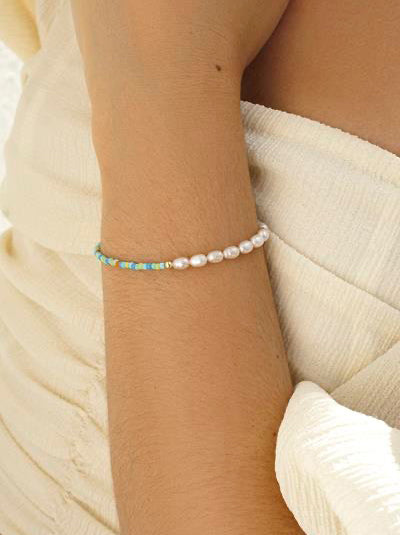 Pulseras perlas con bolas de colores de plata diseño dividido
