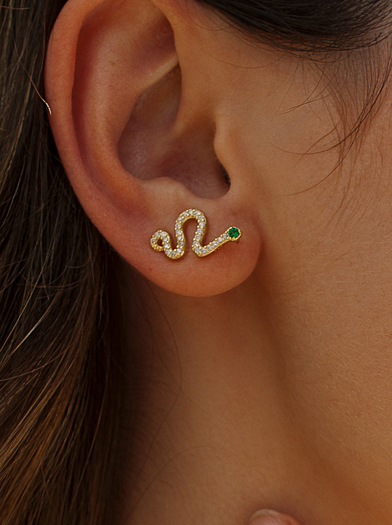 Pendientes trepadores de plata figura de serpiente zig zag