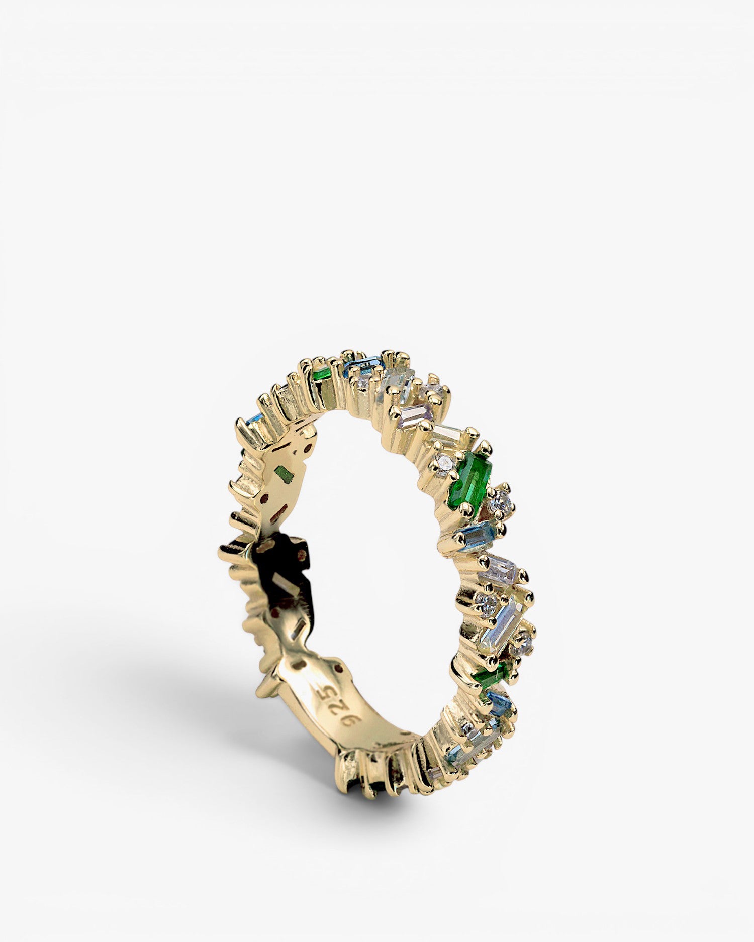Anillos con piedras de plata en tono verde y azul talla esmeralda