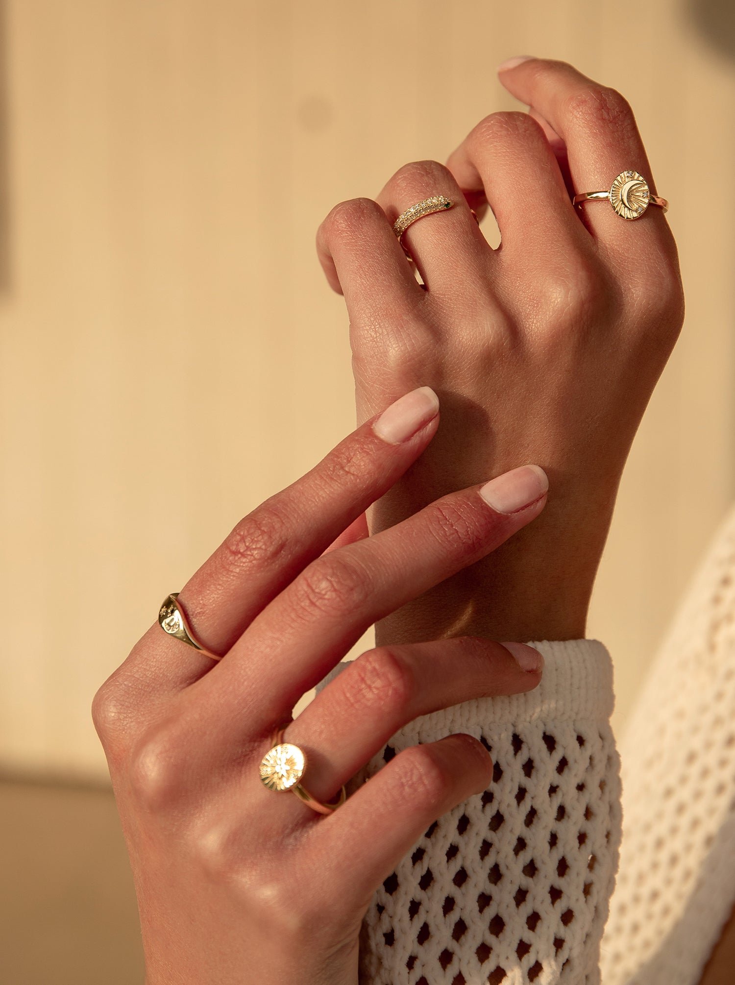 Bague chevalière en argent avec motif astral de lune et d'étoiles