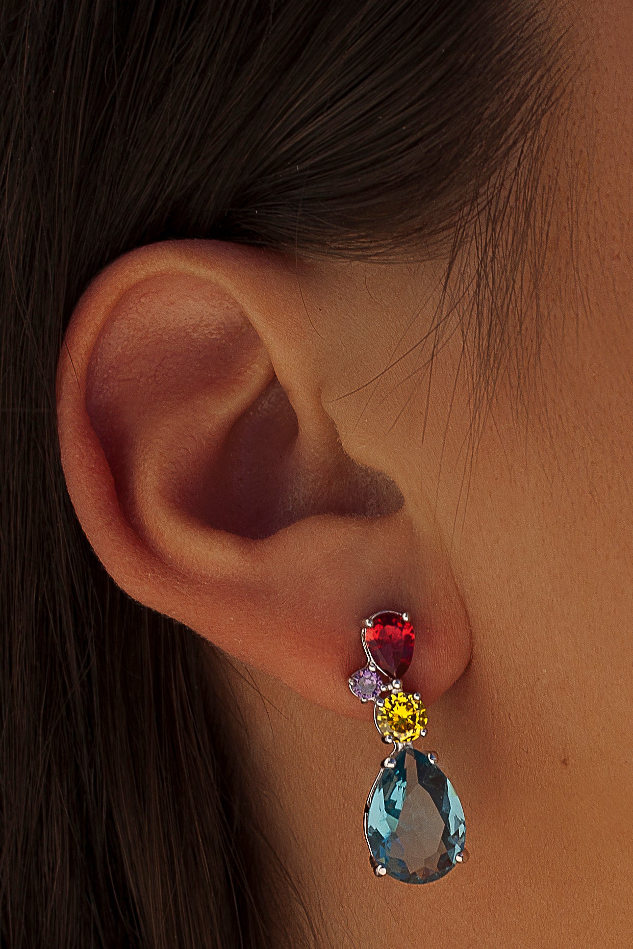 Colorful gemstone earrings with cubic zirconia