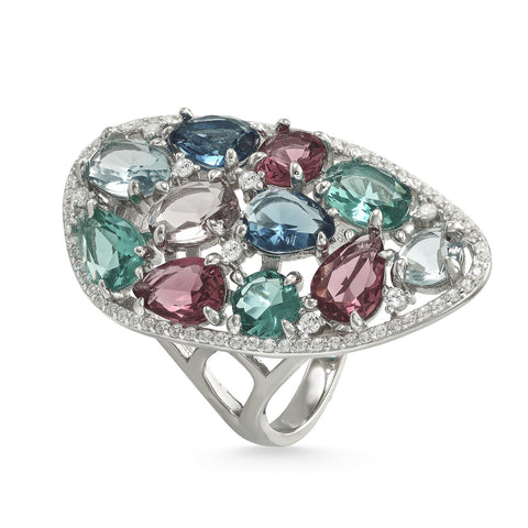 Rings with mosaic-design stones in shades of green