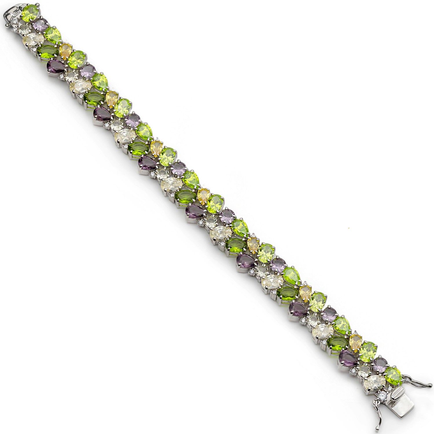 Bracelets with mosaic-design stones in shades of green