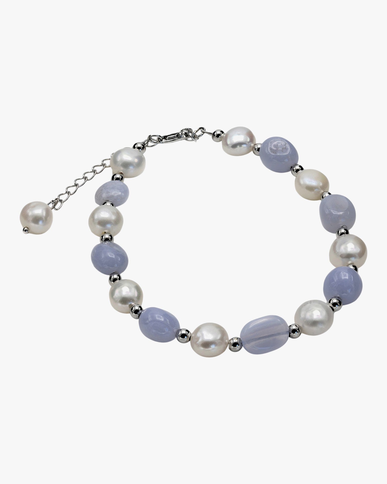 Pulseras con piedras de plata calcedonia azul y perlas de agua dulce