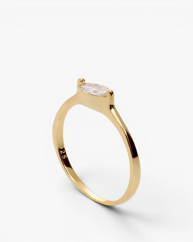 Fine silver rings with marquise-cut adamantine quartz