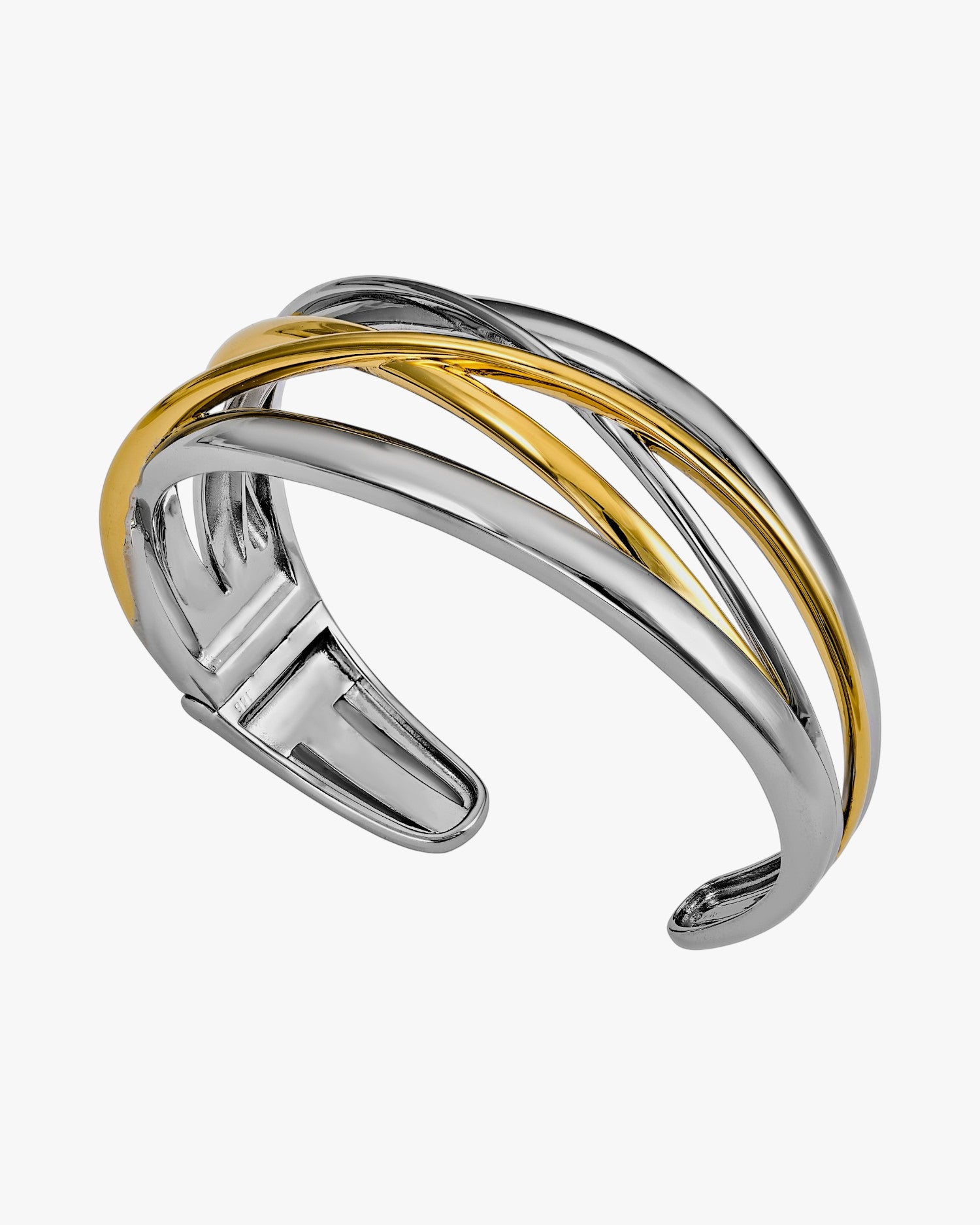 Pulsera esclava de plata bicolor con cruz central de plata bañada en oro