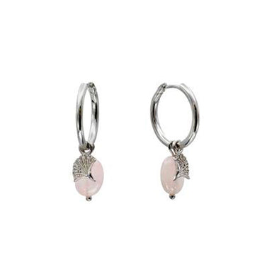 Pendientes con colgantes de plata charm de flor abierta y cuarzo rosa