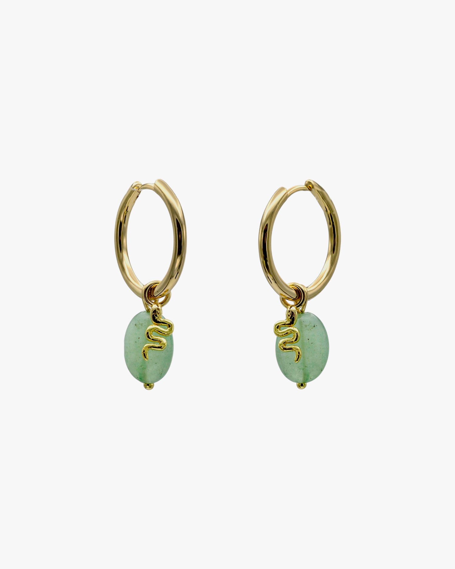Pendientes aros de plata con colgantes diseño charm de serpiente y aventurina