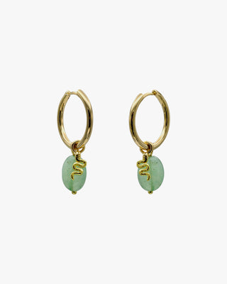 Pendientes aros de plata con colgantes diseño charm de serpiente y aventurina