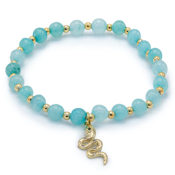 Pulseras de bolas de plata turquesa y charm de serpiente