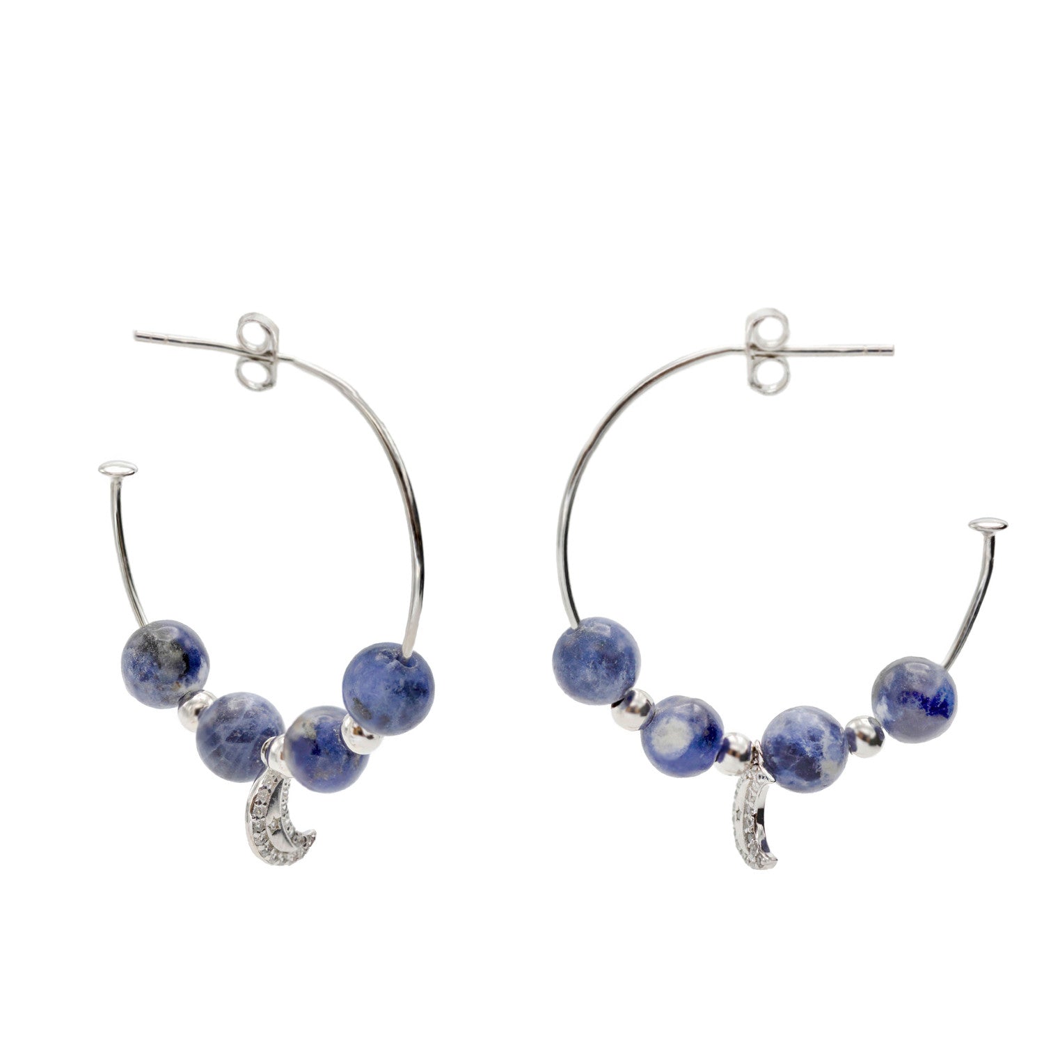 Boucles d'oreilles créoles avec breloque lune et pendentifs en sodalite