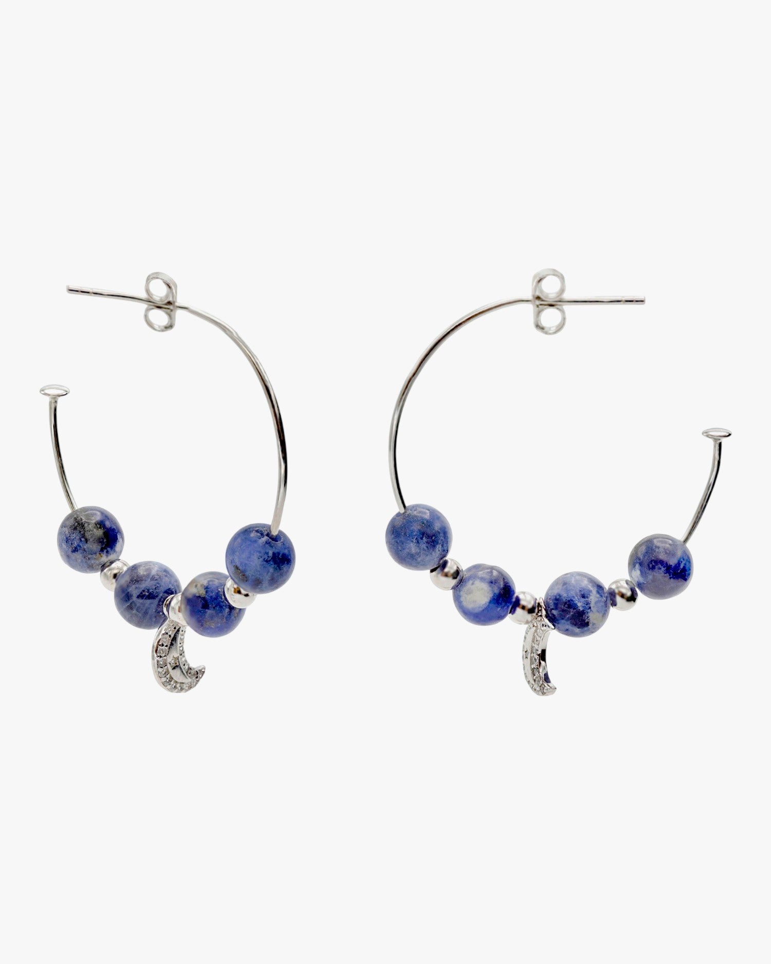 Boucles d'oreilles créoles avec breloque lune et pendentifs en sodalite