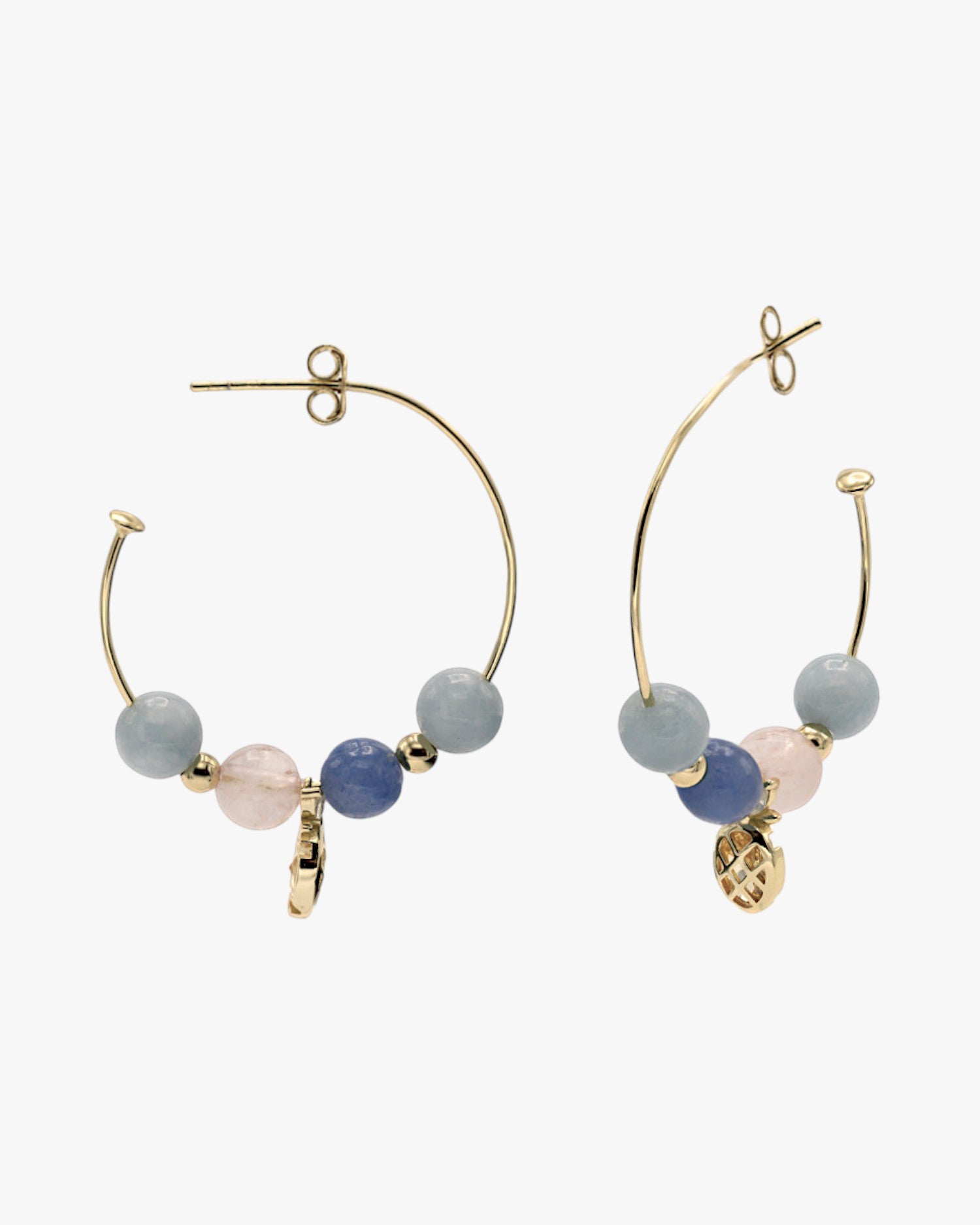 Pendientes aros con colgantes diseño charm de piña y bolas azules