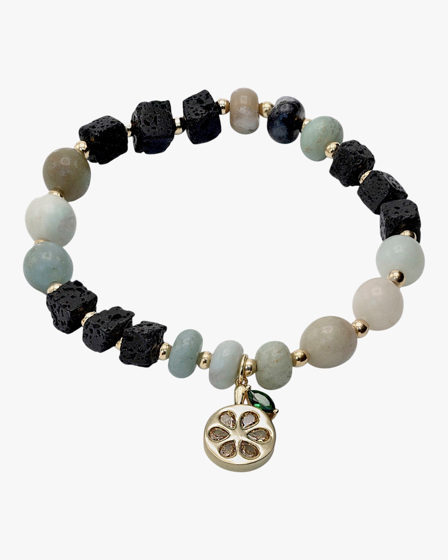 Pulseras de bolas de plata charm con circonitas y piedras semipreciosas variadas