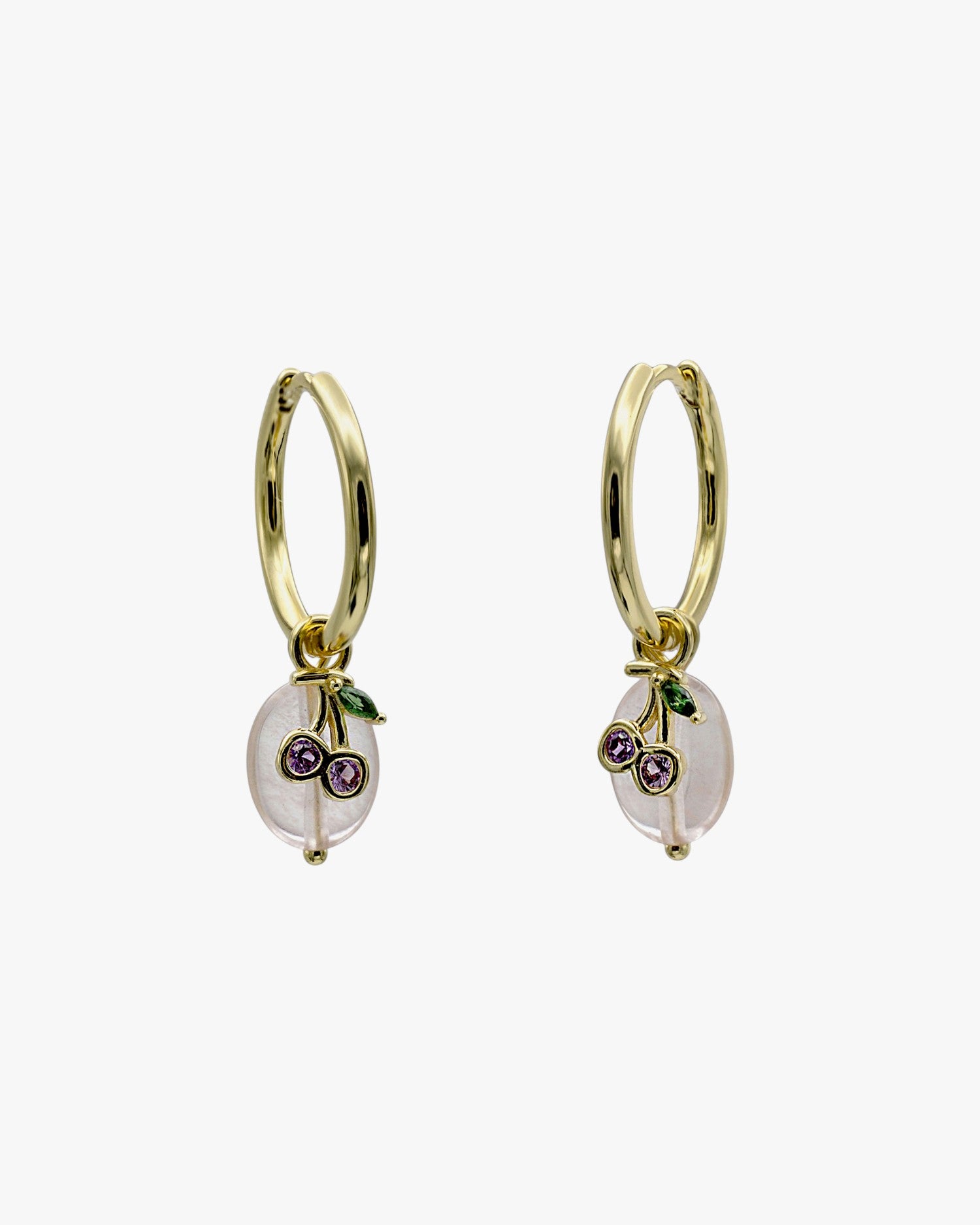 Pendientes con colgantes de plata charm de cereza con circonitas y piedras semipreciosas