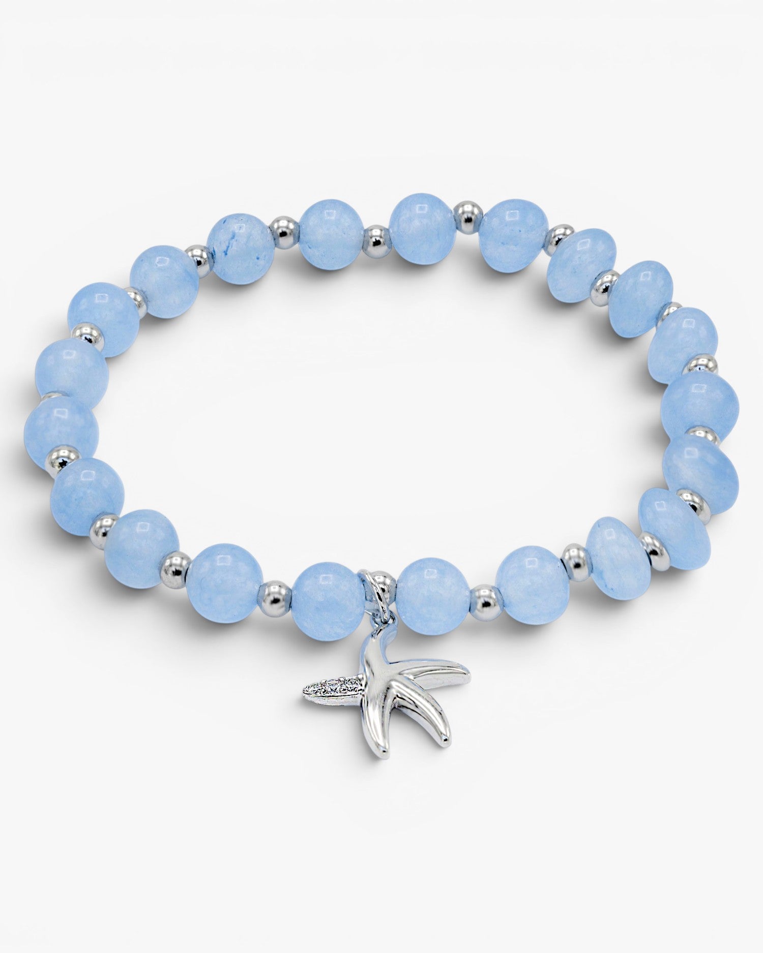 Bracelets de perles en argent avec breloques en forme d'étoile de mer et de calcédoine