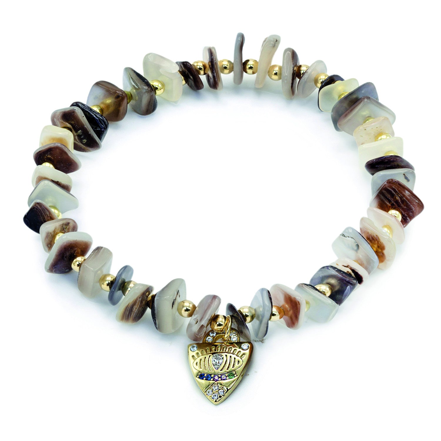 Bracelets with silver charm beads, sparkling stones and semi-precious stones