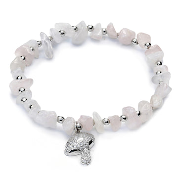 Pulseras de bolas de plata charm de seta y cuarzo