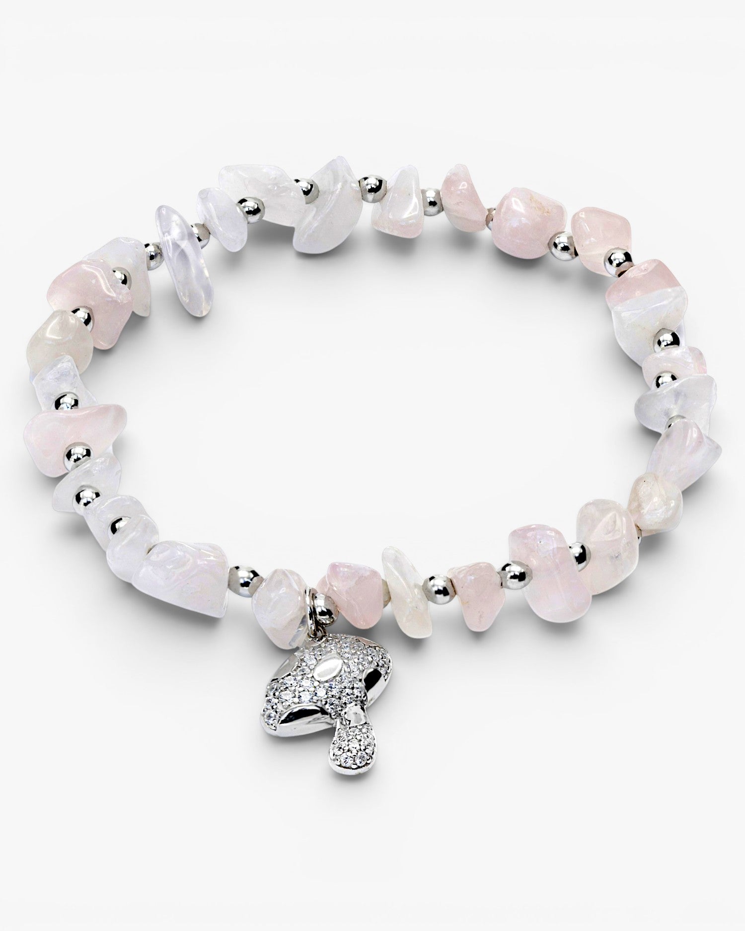 Bracelets en perles d'argent avec breloque champignon et quartz