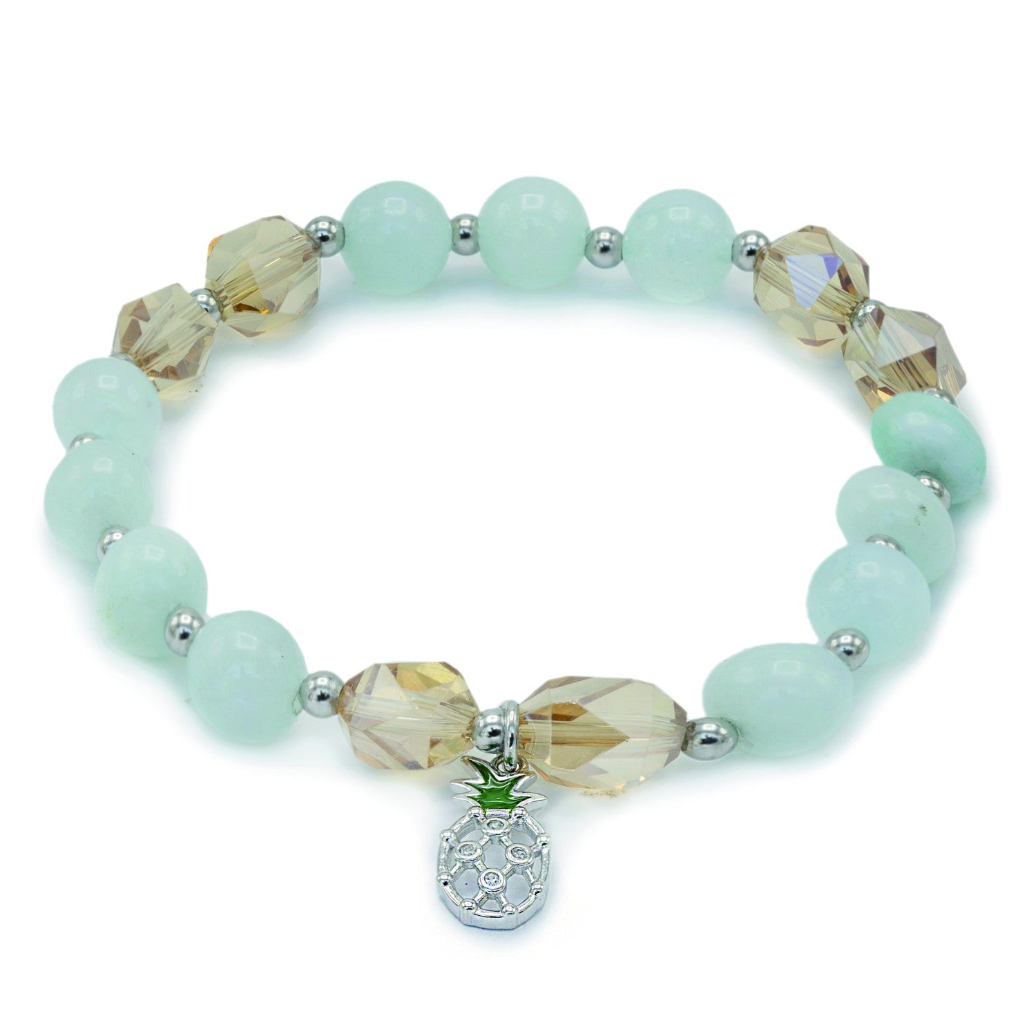 Pulseras de bolas de plata charm de piña y piedras semipresciosas