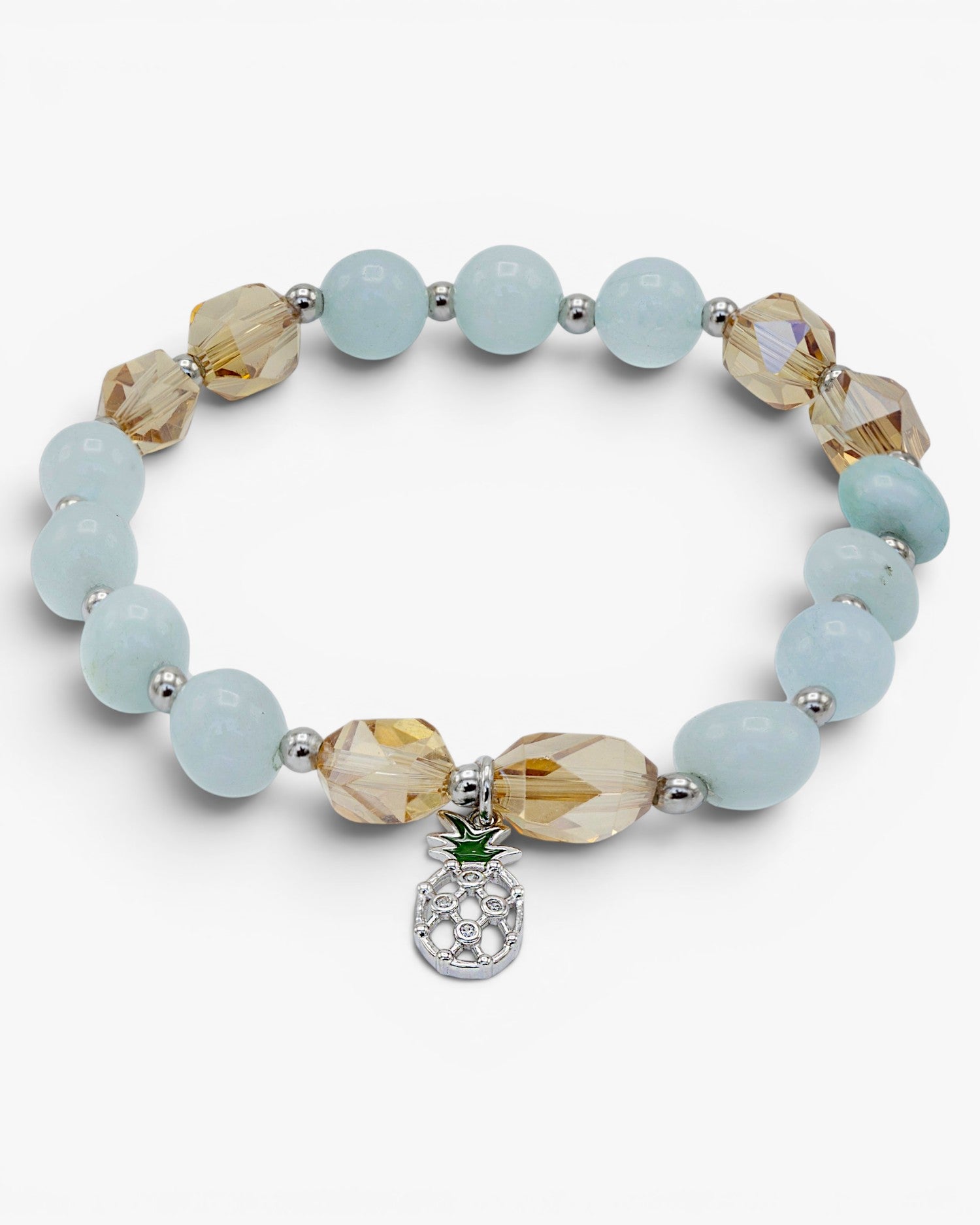 Bracelets en perles d'argent avec breloque ananas et pierres semi-précieuses