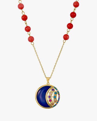 Collar medalla de plata con motivo de noche de brillantes  piedras semipreciosas y esmalte