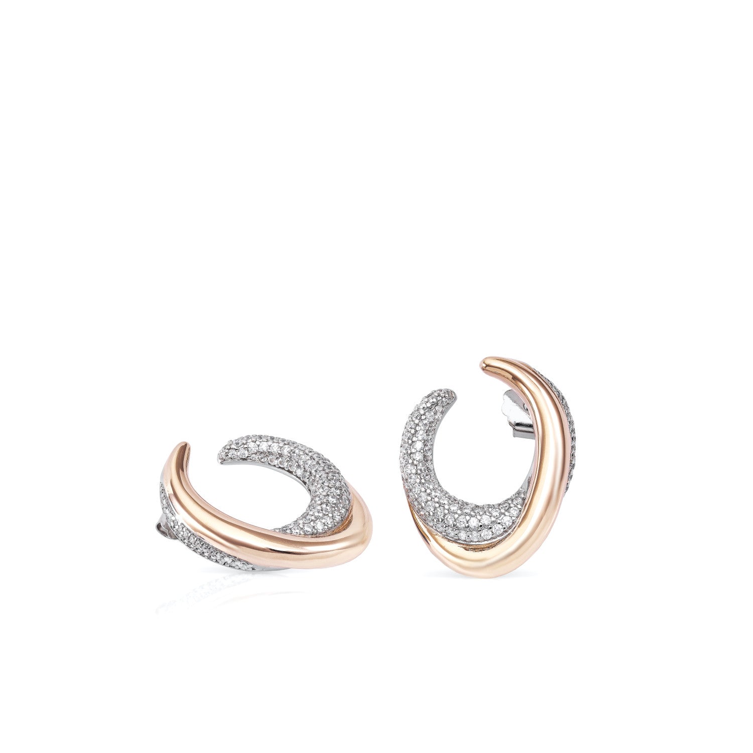 earrings two tone silver oval earrings with zirconias