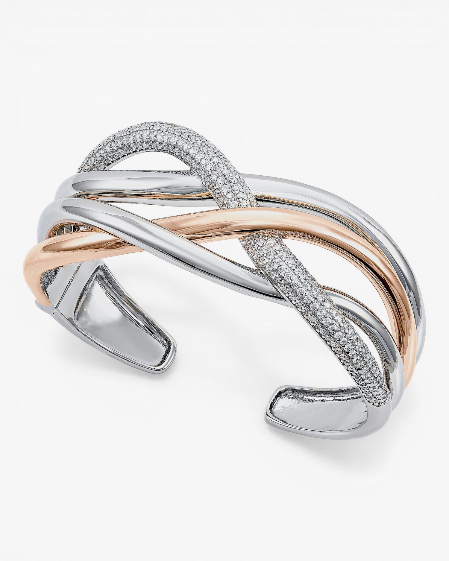 Pulsera esclava de plata raíles bicolor con circonitas