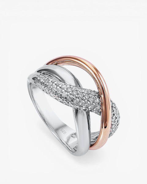 Two-tone rings combining cubic zirconia and rose gold