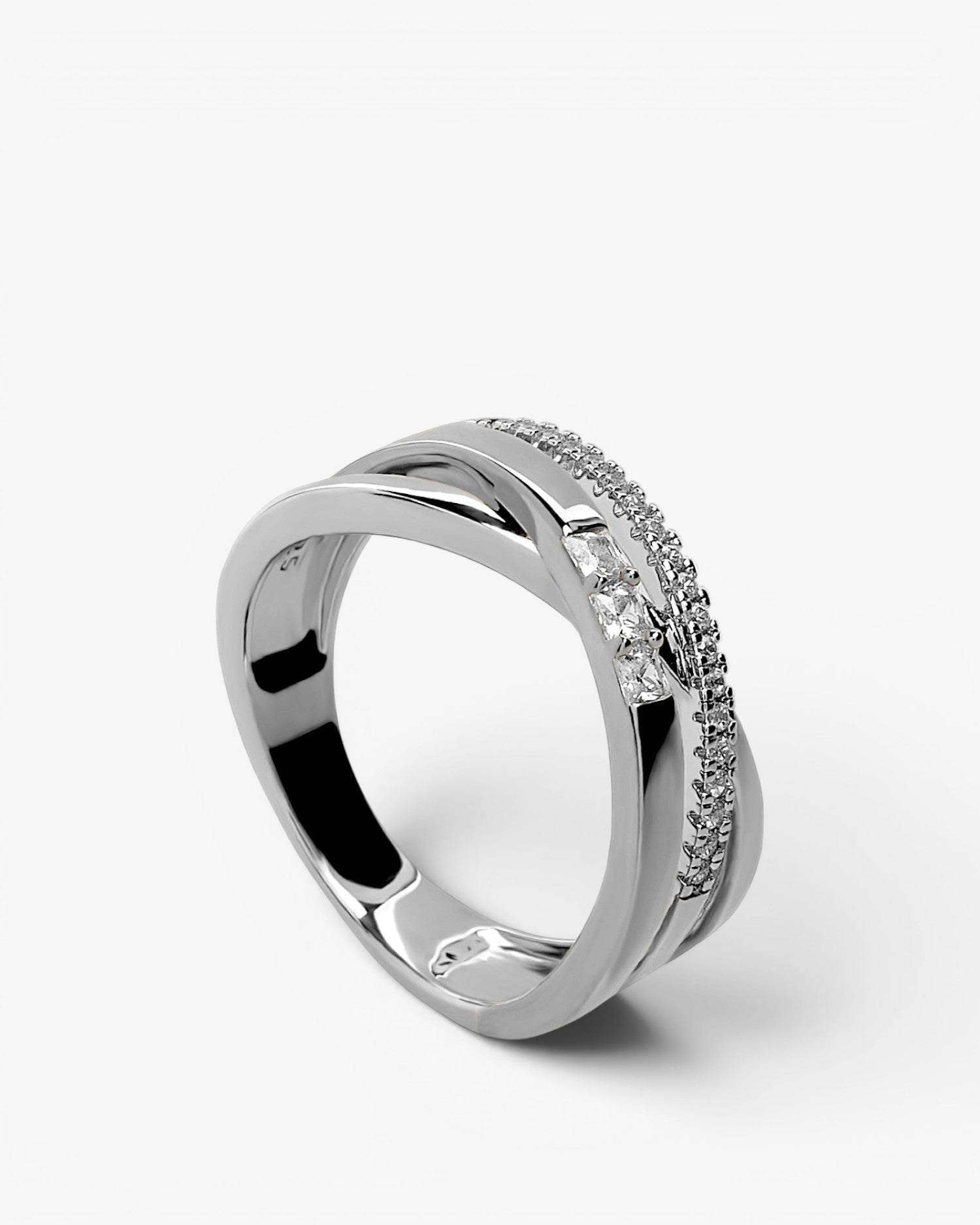 Anillos circonitas de plata cruzado triple