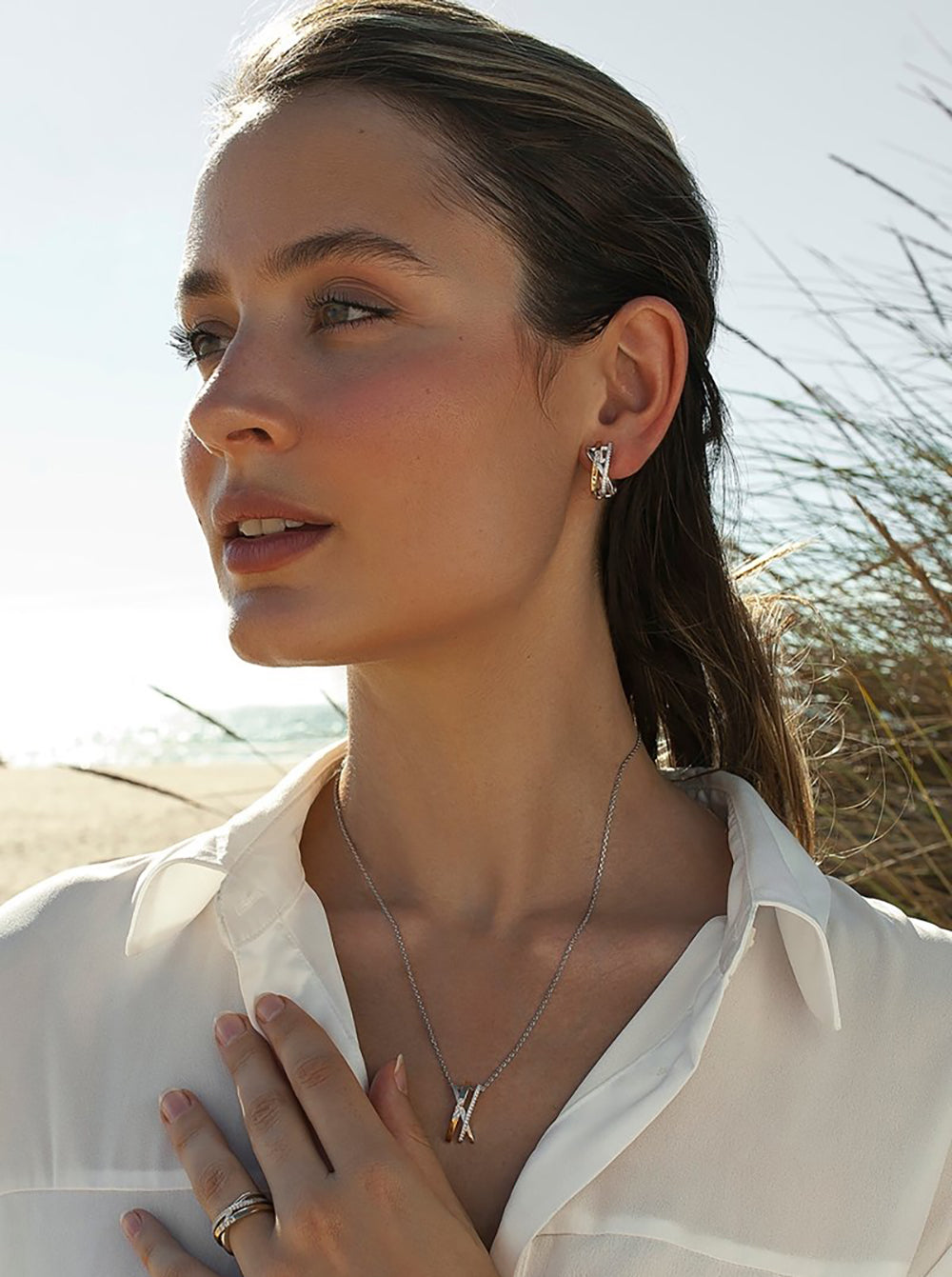 Anillos circonitas de plata cruzado triple